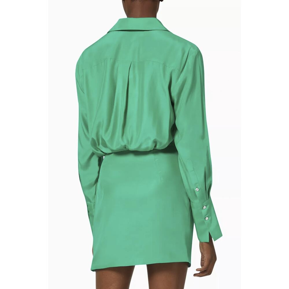 Gauge81 Naha Green Silk V-Neck Long Sleeve Mini Party Dress Medium - Picture 2 of 7